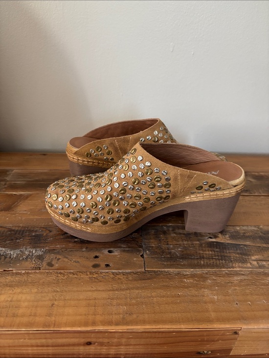 Antelope Shoes - Antelope Tan Suede Studded Clog Mules